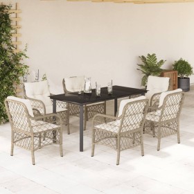 Set comedor de jardín 7 pzas con cojines ratán sintético beige en Conjuntos de jardín | Comprar online en Foru.es