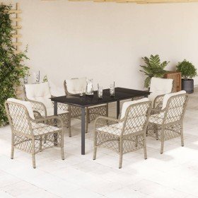 Set comedor de jardín 7 pzas con cojines ratán sintético beige en Conjuntos de jardín | Comprar online en Foru.es