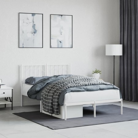 Estructura de cama de metal con cabecero blanca 120x200 cm de , Camas y somieres - Ref: Foro24-374484, Precio: 87,91 €, Descu...