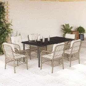 Set comedor de jardín 7 pzas con cojines ratán sintético beige en Conjuntos de jardín | Comprar online en Foru.es
