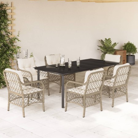 Set comedor de jardín 7 pzas con cojines ratán sintético beige en Conjuntos de jardín | Comprar online en Foru.es
