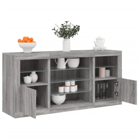 Aparador con luces LED gris Sonoma 142,5x37x67 cm de , Aparadores - Ref: Foro24-3209091, Precio: 161,04 €, Descuento: %