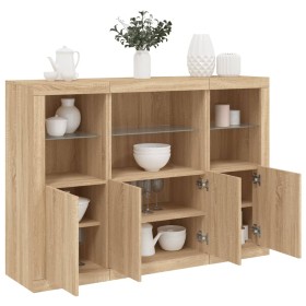 Aparador con luz LED 3 piezas madera de ingeniería roble sonoma de , Aparadores - Ref: Foro24-3209109, Precio: 212,71 €, Desc...