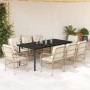 Set comedor de jardín 9 pzas con cojines ratán sintético beige en Conjuntos de jardín | Comprar online en Foru.es