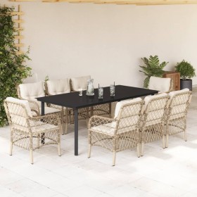 Set comedor de jardín 9 pzas con cojines ratán sintético beige en Conjuntos de jardín | Comprar online en Foru.es