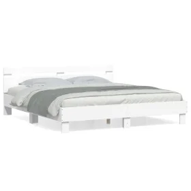 White engineered wood bed frame with headboard 200x200cm by , Beds and slatted bases - Ref: Foro24-3207392, Price: 134,30 €, ...