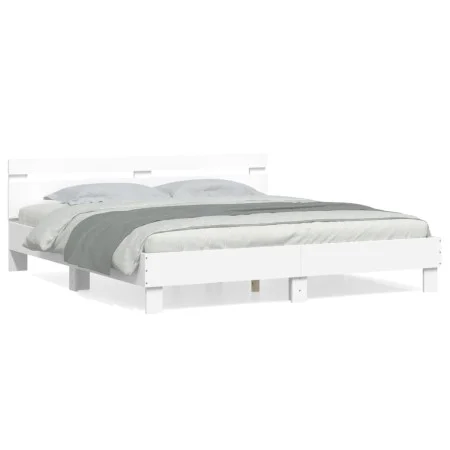 Estructura cama con cabecero madera ingeniería blanco 200x200cm de , Camas y somieres - Ref: Foro24-3207392, Precio: 134,30 €...