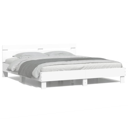 Estructura de cama con cabecero y luces LED blanca 200x200 cm de , Camas y somieres - Ref: Foro24-3207518, Precio: 152,16 €, ...