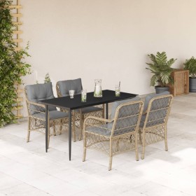 Set comedor de jardín 5 pzas con cojines ratán sintético beige en Conjuntos de jardín | Comprar online en Foru.es