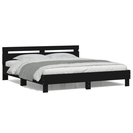 Estructura de cama cabecero y luces LED negra 180x200 cm de , Camas y somieres - Ref: Foro24-3207526, Precio: 219,20 €, Descu...