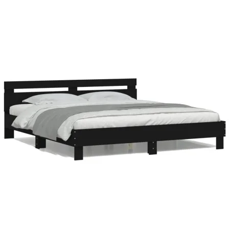 Estructura de cama cabecero y luces LED negra 180x200 cm de , Camas y somieres - Ref: Foro24-3207526, Precio: 214,81 €, Descu...