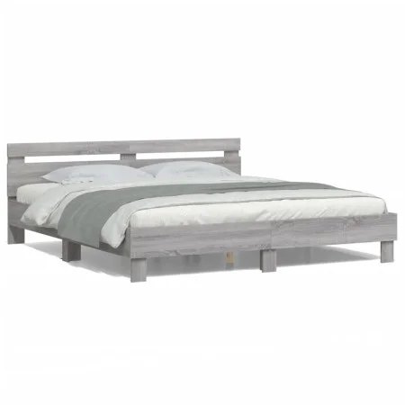 Estructura de cama cabecero y luces LED gris Sonoma 180x200 cm de , Camas y somieres - Ref: Foro24-3207530, Precio: 171,13 €,...