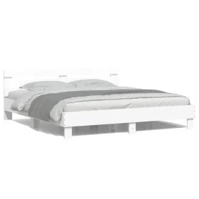 Estructura de cama cabecero y luces LED blanca 160x200 cm de , Camas y somieres - Ref: Foro24-3207532, Precio: 144,41 €, Desc...