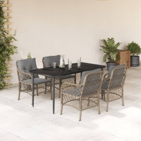 Set comedor de jardín 5 pzas con cojines ratán sintético beige en Conjuntos de jardín | Comprar online en Foru.es