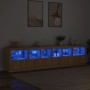Aparador con luces LED roble Sonoma 283x37x67 cm de , Aparadores - Ref: Foro24-3209018, Precio: 289,77 €, Descuento: %