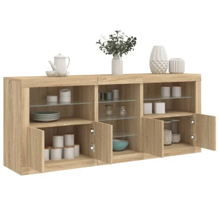 Aparador con luces LED roble Sonoma 181,5x37x67 cm de , Aparadores - Ref: Foro24-3209039, Precio: 197,02 €, Descuento: %