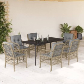 Set comedor de jardín 7 pzas con cojines ratán sintético beige en Conjuntos de jardín | Comprar online en Foru.es