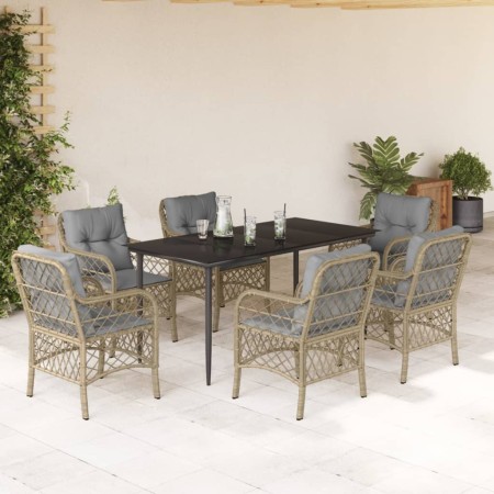 Set comedor de jardín 7 pzas con cojines ratán sintético beige en Conjuntos de jardín | Comprar online en Foru.es