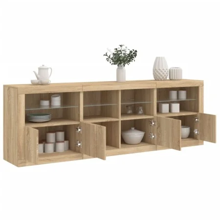 Aparador con luces LED roble Sonoma 202x37x67 cm de , Aparadores - Ref: Foro24-3209011, Precio: 205,18 €, Descuento: %