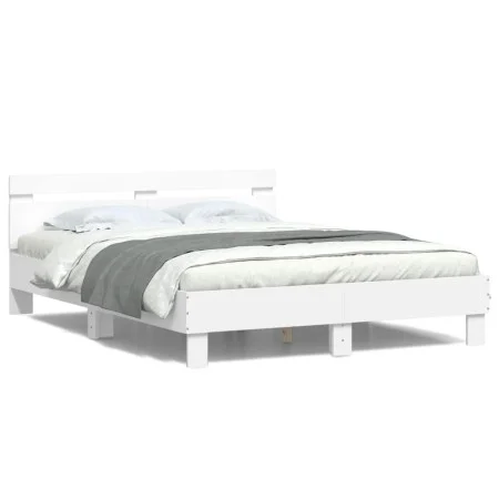 Estructura de cama con cabecero y luces LED blanco 150x200 cm de , Camas y somieres - Ref: Foro24-3207539, Precio: 139,11 €, ...