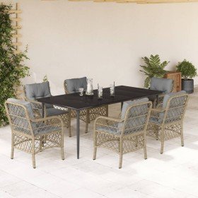 Set comedor de jardín 7 pzas con cojines ratán sintético beige en Conjuntos de jardín | Comprar online en Foru.es