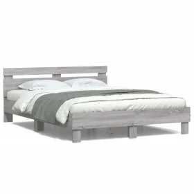 Estructura de cama cabecero y luces LED gris Sonoma 140x200 cm de , Camas y somieres - Ref: Foro24-3207551, Precio: 172,73 €,...
