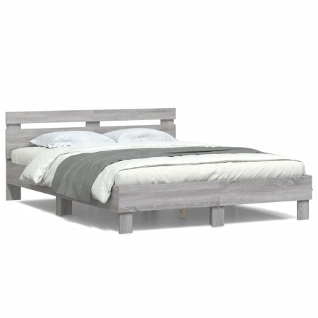 Estructura de cama cabecero y luces LED gris Sonoma 140x200 cm de , Camas y somieres - Ref: Foro24-3207551, Precio: 175,76 €,...