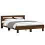 Estructura de cama cabecero y luces LED marrón roble 150x200 cm de , Camas y somieres - Ref: Foro24-3207545, Precio: 161,79 €...