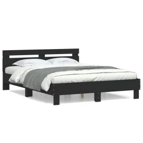 Estructura cama con cabecero madera ingeniería negro 140x190 cm de , Camas y somieres - Ref: Foro24-3207435, Precio: 171,26 €...