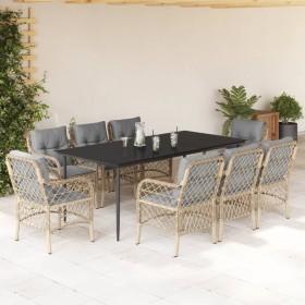 Set comedor de jardín 9 pzas con cojines ratán sintético beige en Conjuntos de jardín | Comprar online en Foru.es