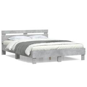 Cama con cabecero madera de ingeniería gris hormigón 140x190 cm de , Camas y somieres - Ref: Foro24-3207437, Precio: 159,37 €...