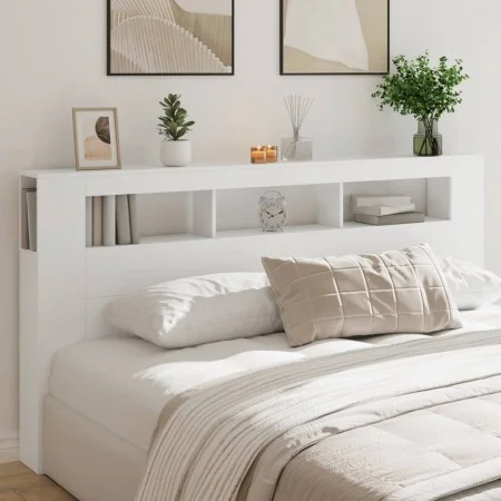 Cabecero con LED madera de ingeniería blanco 200x18,5x103,5 cm de , Cabeceros y pies de cama - Ref: Foro24-837365, Precio: 10...