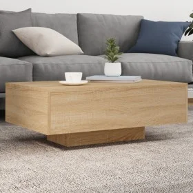 Mesa de centro con luces LED roble Sonoma 85x55x31 cm de , Mesas de centro - Ref: Foro24-836611, Precio: 62,50 €, Descuento: %