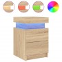 Mesitas de noche con luces LED 2 uds roble Sonoma 35x39x55 cm de , Mesitas de noche - Ref: Foro24-836754, Precio: 111,68 €, D...