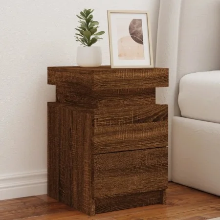 Mesita de noche con luces LED roble marrón 35x39x55 cm de , Mesitas de noche - Ref: Foro24-836761, Precio: 60,60 €, Descuento: %