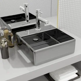 Lavabo con rebosadero 41x41x15 cm cerámica plateado de vidaXL, Lavabos - Ref: Foro24-143477, Precio: 69,01 €, Descuento: %