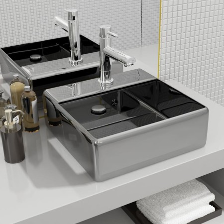 Lavabo con rebosadero 41x41x15 cm cerámica plateado de vidaXL, Lavabos - Ref: Foro24-143477, Precio: 69,79 €, Descuento: %