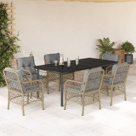 Set comedor de jardín 7 pzas con cojines ratán sintético beige en Conjuntos de jardín | Comprar online en Foru.es