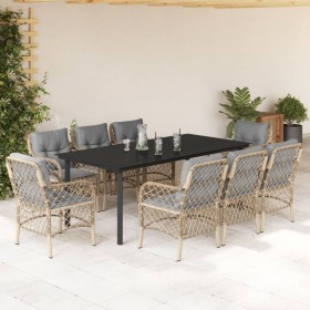 Set comedor de jardín 9 pzas con cojines ratán sintético beige en Conjuntos de jardín | Comprar online en Foru.es