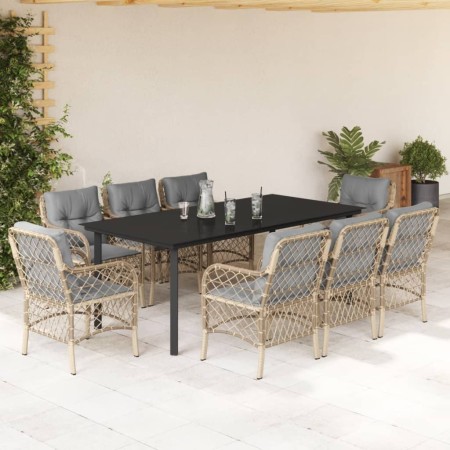 Set comedor de jardín 9 pzas con cojines ratán sintético beige en Conjuntos de jardín | Comprar online en Foru.es