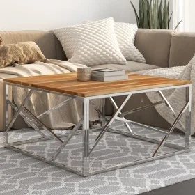 Mesa de centro acero inoxidable plateado y madera maciza acacia de , Mesas de centro - Ref: Foro24-349951, Precio: 150,72 €, ...