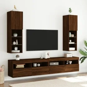 Muebles de TV con luces LED 2 uds marrón roble 30,5x30x102 cm de , Muebles TV - Ref: Foro24-837028, Precio: 99,61 €, Descuent...