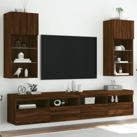 Muebles de TV con luces LED 2 uds marrón roble 40,5x30x90 cm de , Muebles TV - Ref: Foro24-837056, Precio: 105,85 €, Descuent...