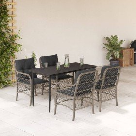 Set comedor de jardín 5 pzas cojines ratán sintético gris claro en Conjuntos de jardín | Comprar online en Foru.es