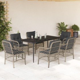 Set comedor jardín 7 pzas y cojines ratán sintético gris claro en Conjuntos de jardín | Comprar online en Foru.es