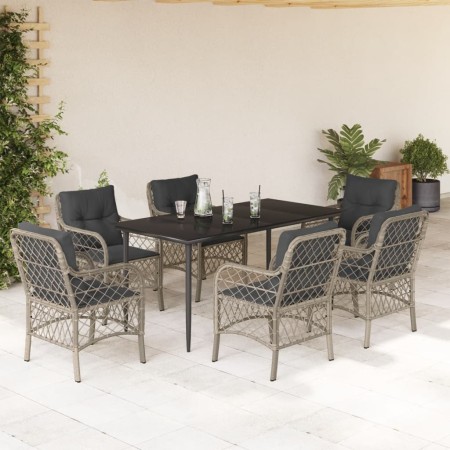 Set comedor jardín 7 pzas y cojines ratán sintético gris claro en Conjuntos de jardín | Comprar online en Foru.es