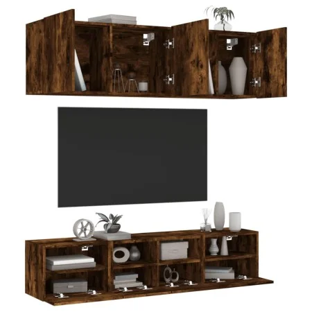 Muebles de TV de pared 5 pzas madera ingeniería roble ahumado de , Muebles TV - Ref: Foro24-3216515, Precio: 152,53 €, Descue...