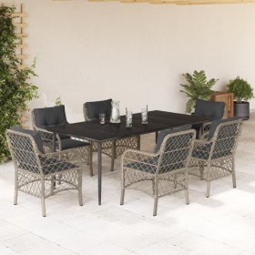 Set comedor jardín 7 pzas y cojines ratán sintético gris claro en Conjuntos de jardín | Comprar online en Foru.es