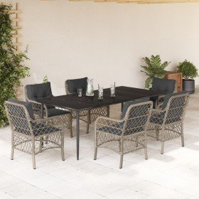 Set comedor jardín 7 pzas y cojines ratán sintético gris claro en Conjuntos de jardín | Comprar online en Foru.es