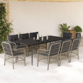 Set comedor de jardín 9 pzas cojines ratán sintético gris claro en Conjuntos de jardín | Comprar online en Foru.es
